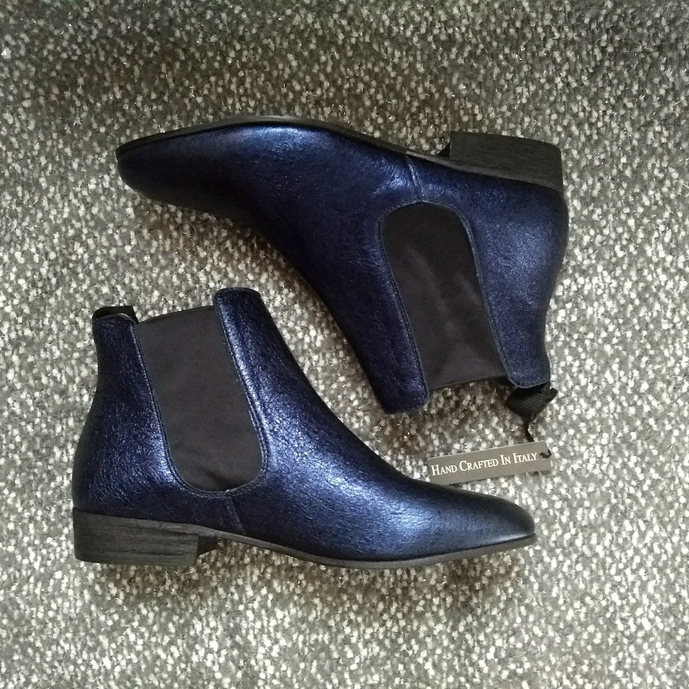 Genuine Leather Italian Metallic Blue Boots
